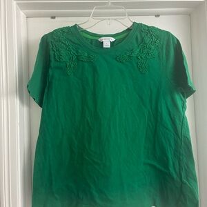 Liz Claiborne Green Boxy Embellished Short Sleeve T-Shirt